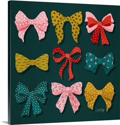 Bows And Ribbons - Red And Pink On Teal