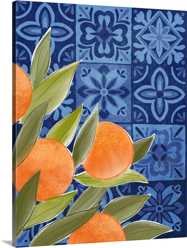 Mediterranean Tile Kitchen Dark Blue Oranges