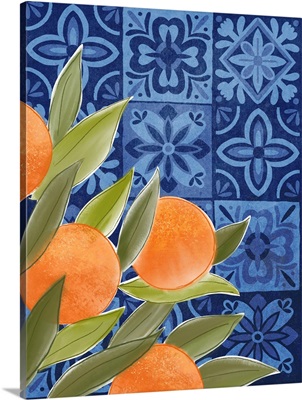 Mediterranean Tile Kitchen Dark Blue Oranges