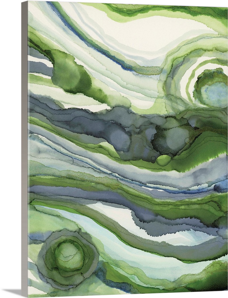Abstract organic watercolor painting in blues and greens