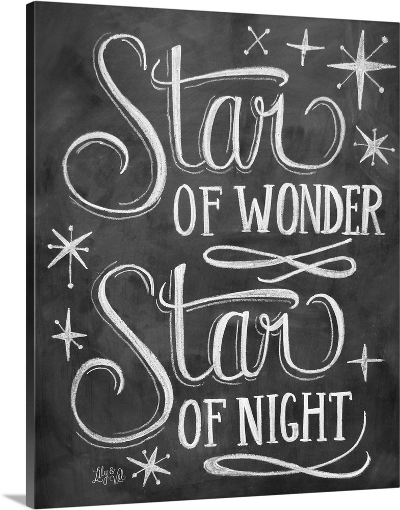 "Star of wonder, star of night" handwritten in chalk on a black background.