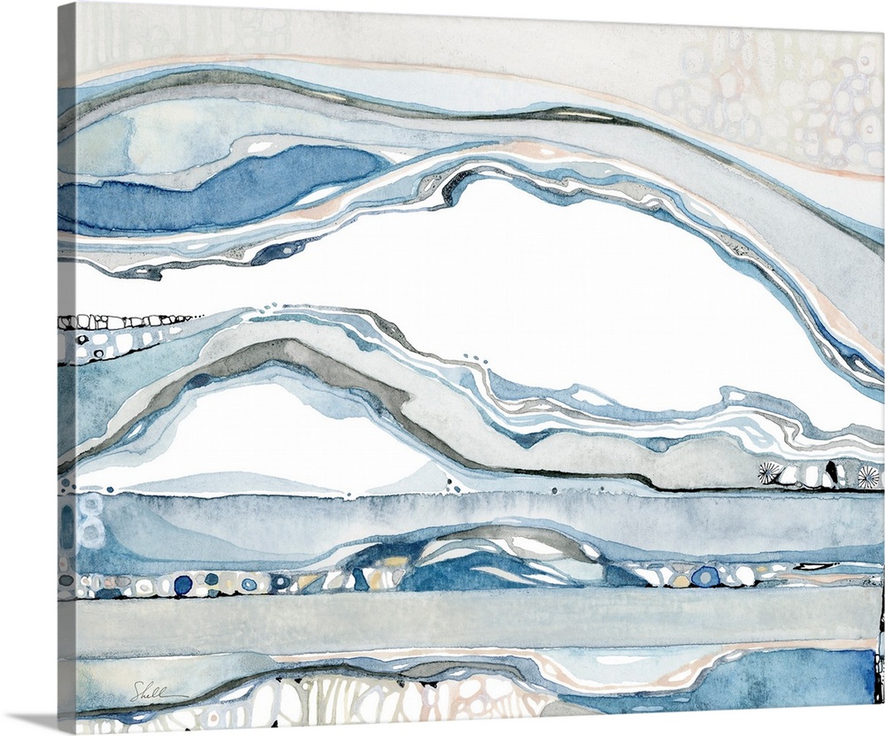 Abstract organic watercolor painting of the tide line layers along the coastline