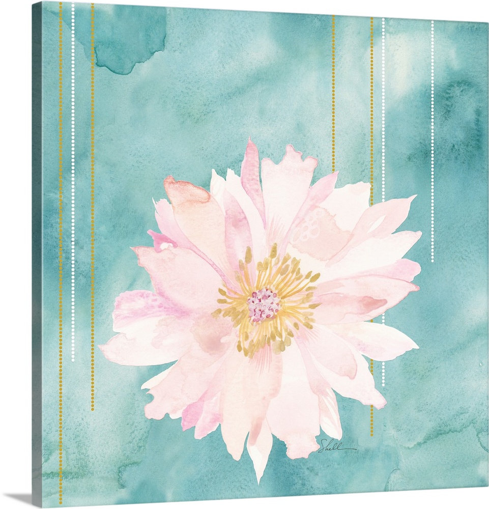 Hand Painted watercolor of a pink flower with a watercolor background