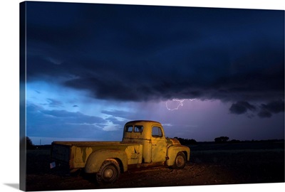 A 1951 International Harvester pickup truck near Bennet, Nebraska during a thunderstorm