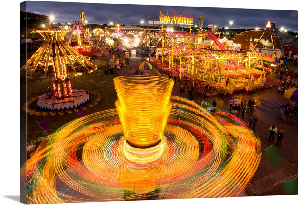 Spinning carnival rides at the Kansas State Fair.