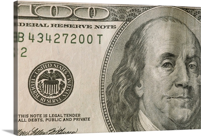 Portrait of Benjamin Franklin on the one hundred dollar bill Wall Art ...