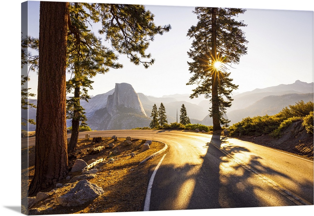 A beautiful sunrise in Yosemite National Park with Half Dome mountain in the foreground, California, United States of America