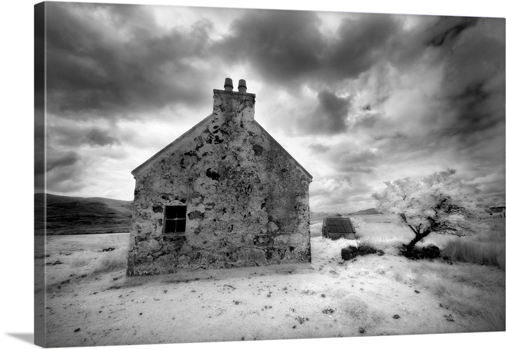 Infrared image of a derelict farmhouse near Arivruach, Isle of Lewis, Hebrides, Scotland, UK
