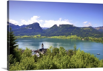 A Ferry Boat on Wolfgangsee Lake, St. Wolfgang, Austria,