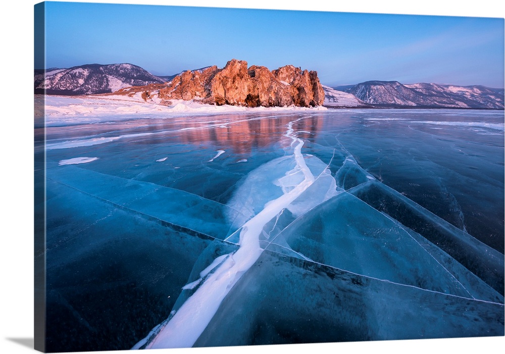 A Flat Ice With Cracks Of The Lake Baikal, Irkutsk Region, Siberia, Russia