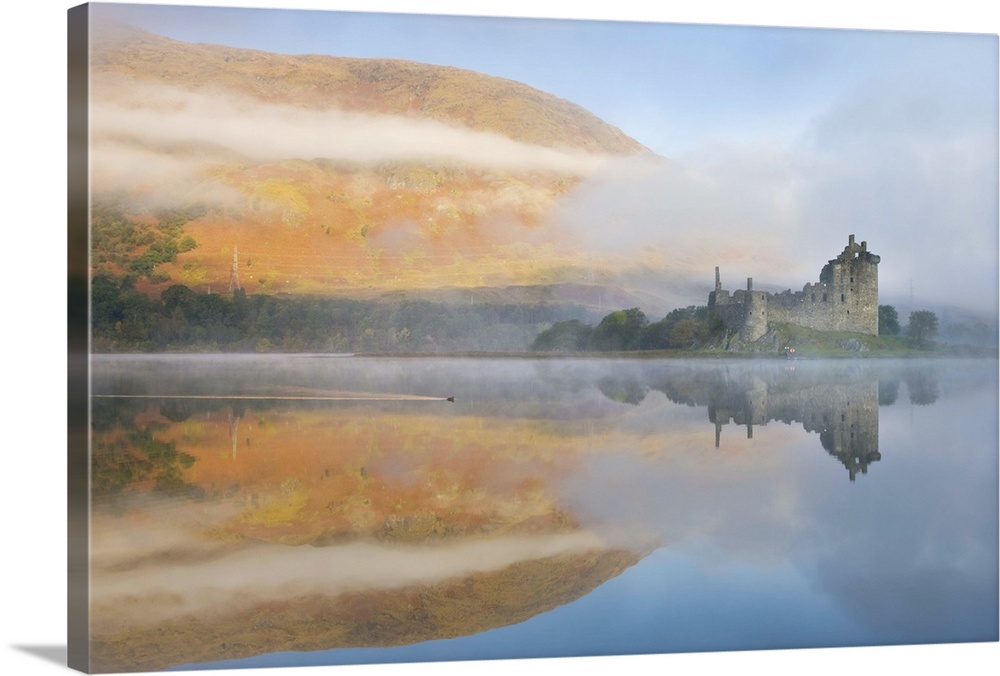 A misty morning beside Loch Awe with views to Kilchurn Castle, Argyll