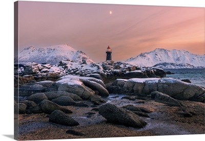 A Small Lighthouse Near Lekness In Lofoten Islands, Norway