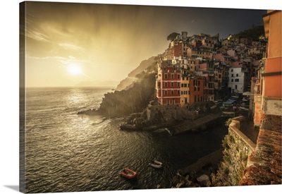 A Stormy Summer Sunset In The Town Of Riomaggiore, Cinque Terre, Italy
