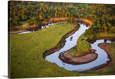 A view of the meandering course of the Mara River through the National Reserve, Kenya