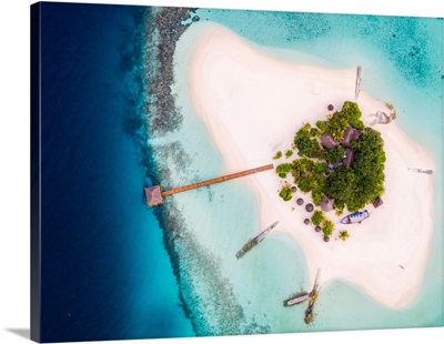 Aerial Drone View Of A Tropical Island, Maldives