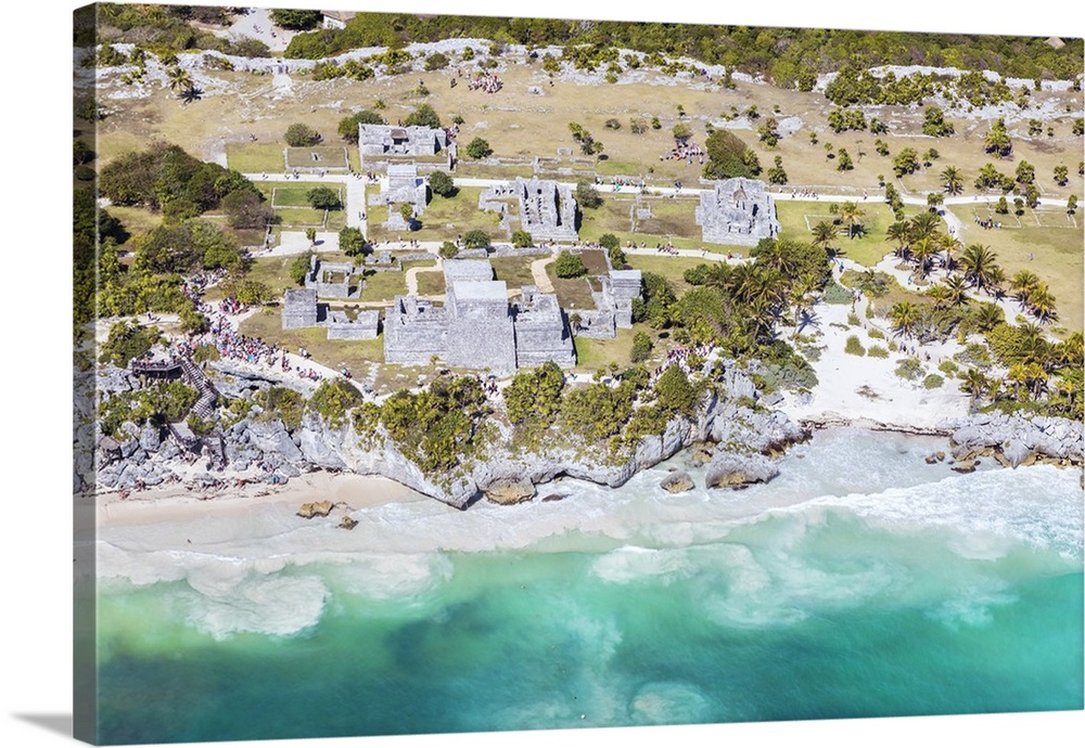 Aerial of the mayan ruins of Tulum, Mexico.