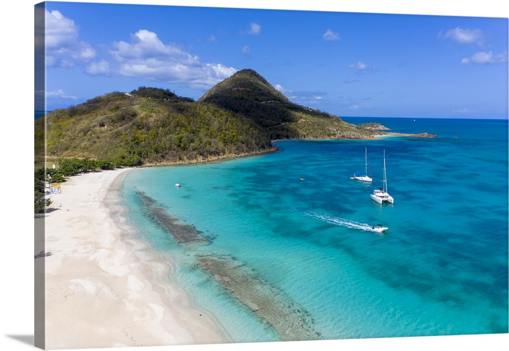 Aerial view by drone of Hermitage Bay and Pearns Point, Antigua, Antigua and Barbuda, Leeward Islands, West Indies,
