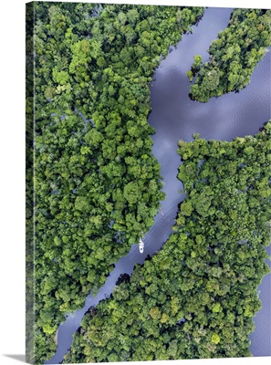 Aerial View Of A River Boat On The Rio Negro, Brazil