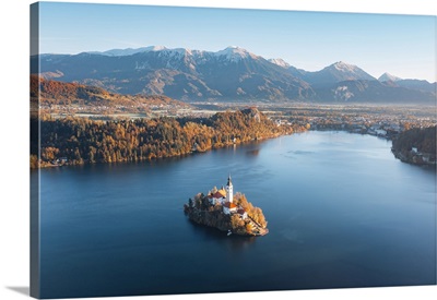 Aerial View Of Bled Lake, Autumn Morning, Slovenia, Europe