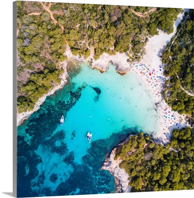 Aerial View Of Cala Turqueta Beach, Menorca, Balearic Islands, Spain