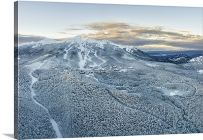 Aerial View Of Cerreto Laghi In Winter Time After A Snow, Italy