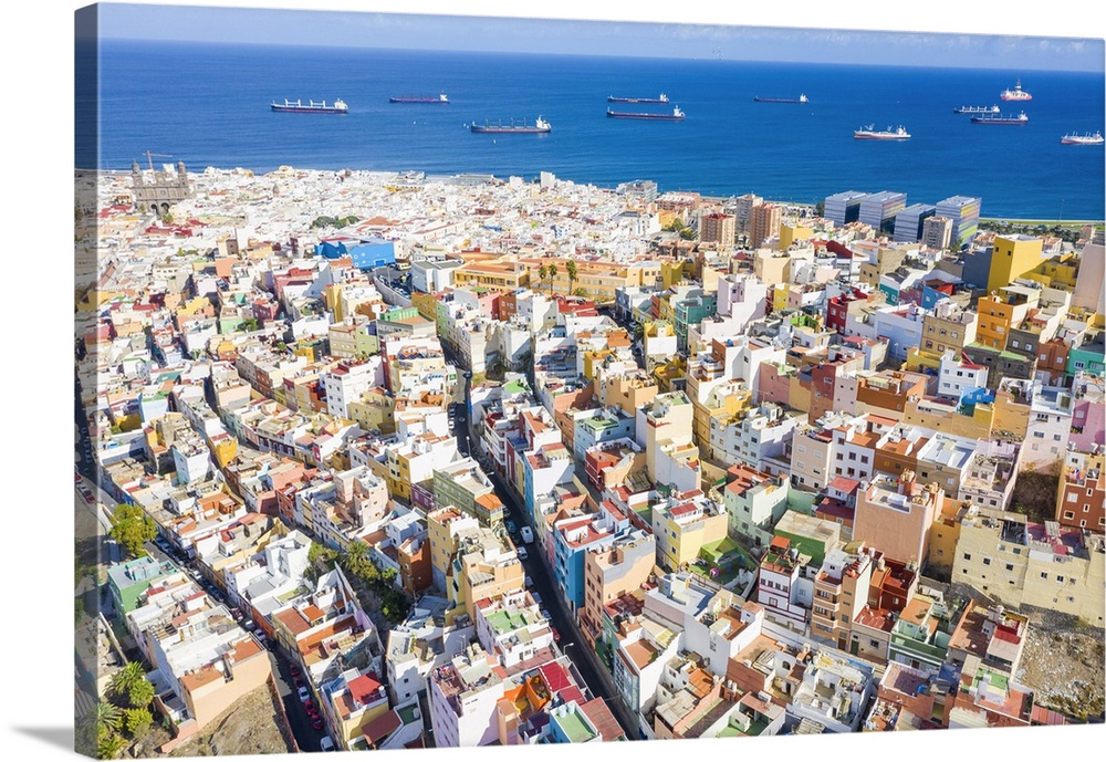 Aerial view of colorful buildings at Las Palmas. Gran Canaria, Canary Islands, Spain