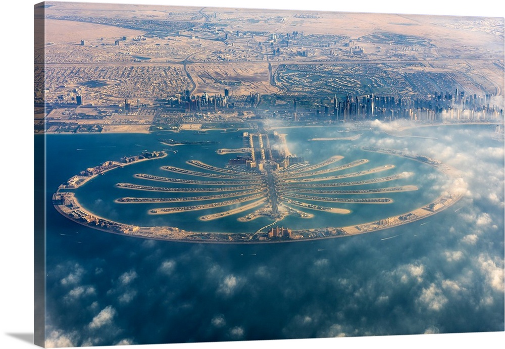 Aerial view of Palm Jumeirah, Dubai, United Arab Emirates.