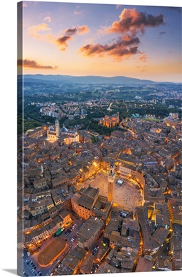 Aerial View Of Piazza Del Campo And Siena Old Town, Siena, Tuscany, Italy