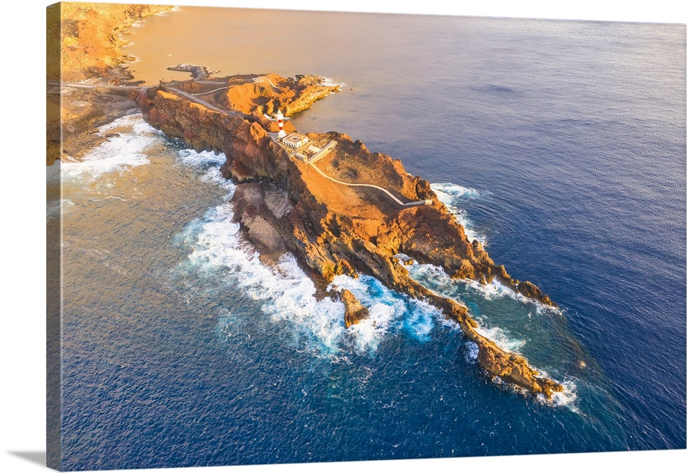 Aerial View of Punta de Teno lighthouse at sunset. Gran Canaria, Canary Islands, Spain