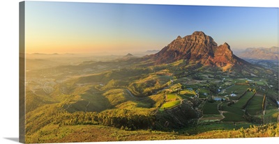 Aerial view of Simonsberg Mountain range and Stellenbosch Winelands, South Africa