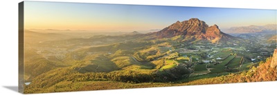 Aerial view of Simonsberg Mountain range and Stellenbosch Winelands, South Africa