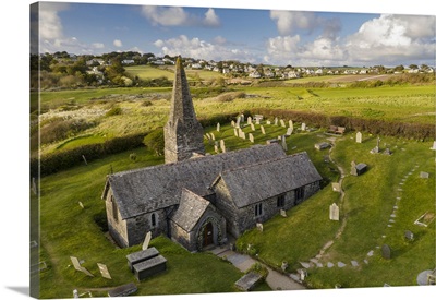 Aerial View Of St Enodoc Church In The Village Of Trebetherick, Cornwall, England