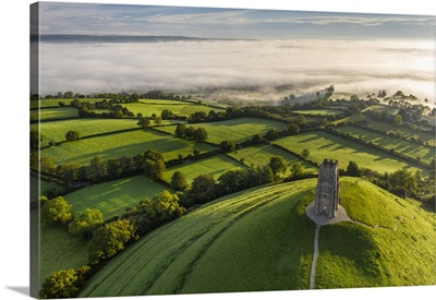 Aerial View Of St. Michael's Tower On Glastonbury Tor, Somerset, England