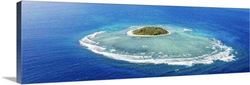 Aerial view of Tavarua, heart shaped island, Mamanucas islands, Fiji ...