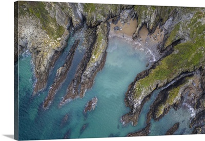 Aerial View Of The Coastal Geology At Rame Head, Cornwall, England