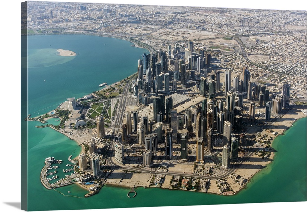 Aerial view of the financial district, Doha, Qatar.