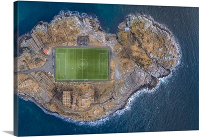 Aerial View Of The Henningsvaer Stadium On The Island Of Hellandsoya, Norway