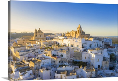 Aerial View Of The Old Town Of Ostuni At Sunset, Apulia, Italy