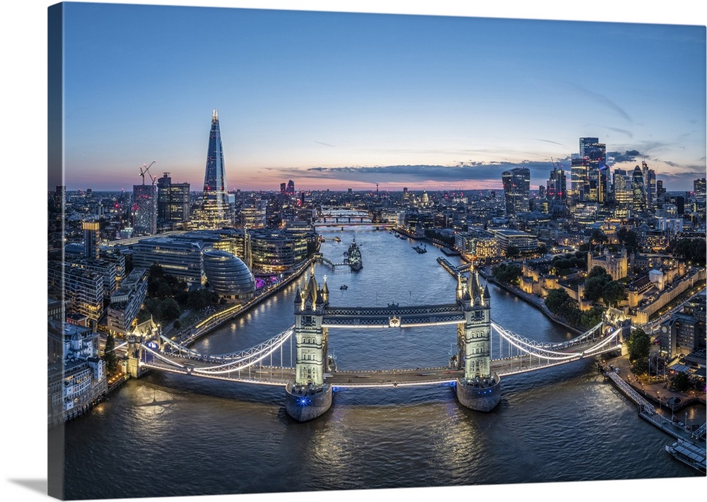 Aerial View Of Tower Bridge, City Of London, England, UK