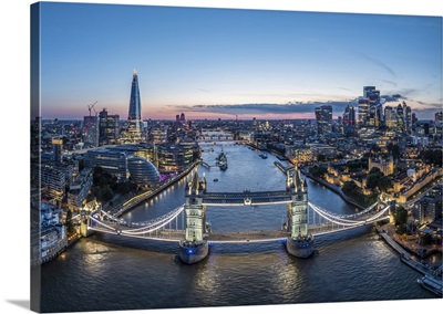 Aerial View Of Tower Bridge, City Of London, England, UK