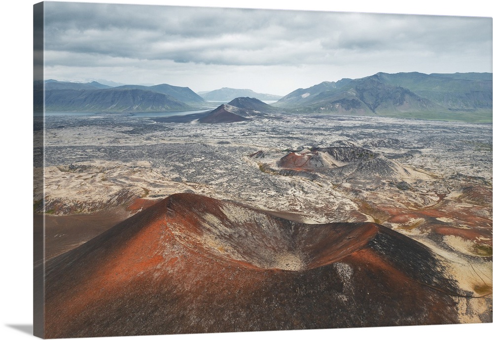 Aerial view taken by drone of volcanic area in Snaefellsness peninsula, Vesturland, Iceland