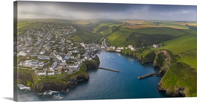Aerial Vista Of Port Isaac On The North Coast Of Cornwall, England