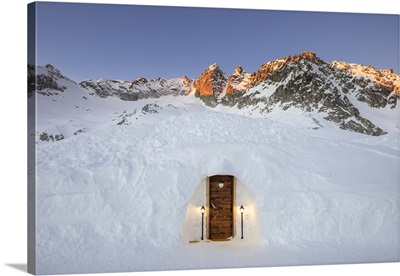 An Igloo Room Of Capanna Presena At Sunrise, Val Presena, Trentino Alto Adige, Italy