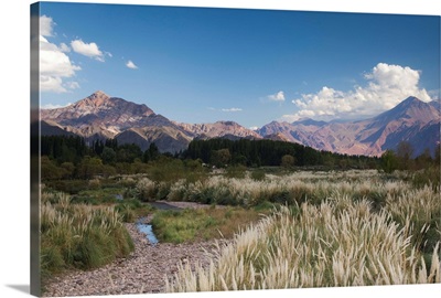 Argentina, Mendoza Province, Uspallata, Andes Mountains and Rio Mendoza river