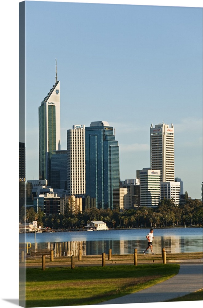 Australia, Western Australia, Perth. View across South Perth Foreshore to city skyline.