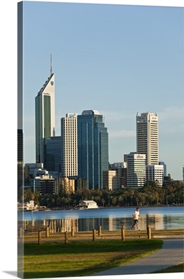 Australia, Western Australia, Perth, View across South Perth Foreshore to city skyline