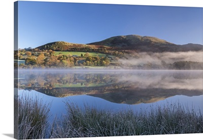 Autumnal reflections on a frosty morning at Loweswater in Cumbria, England.
