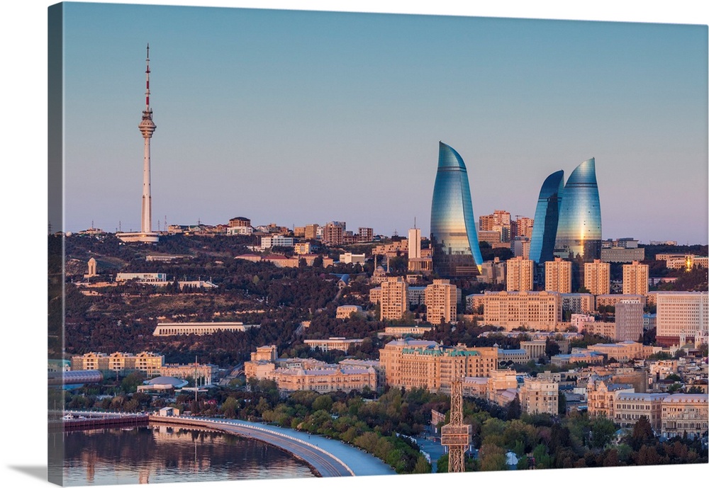 Azerbaijan, Baku, high angle city skyline, from the north.