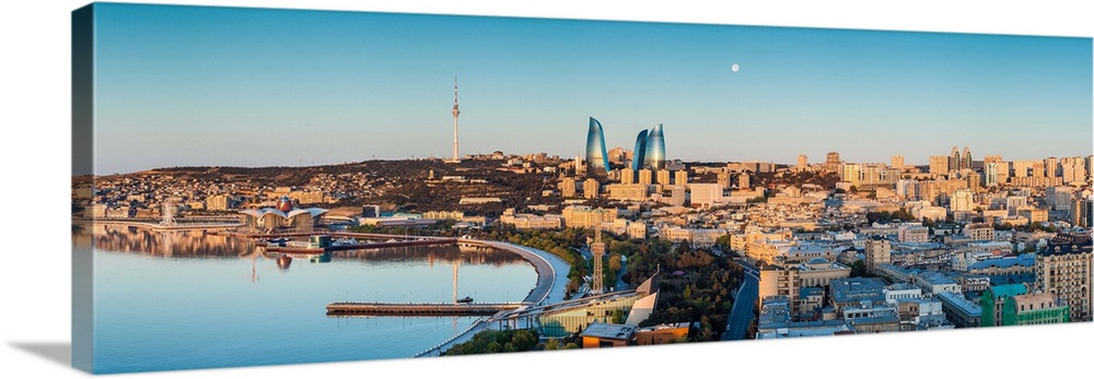 Azerbaijan, Baku, high angle city skyline, from the north.