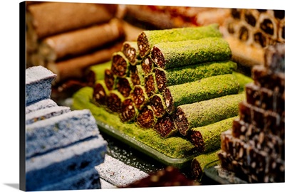 Baklava In A Roll, Sweet Pastry In Bazaar, Istanbul, Sultanahmet District, Turkey